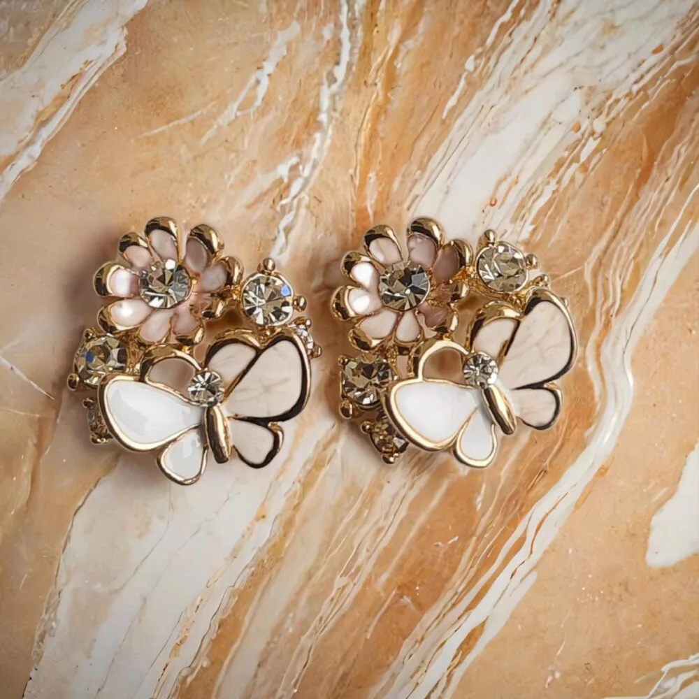 SDL - 1 Set of Beautiful Korean Earrings with White Butterfly