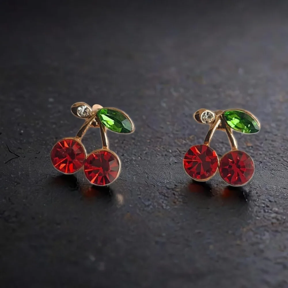 SDL - 1 Set of Beautiful Korean Earrings of Cherry Fruit Design