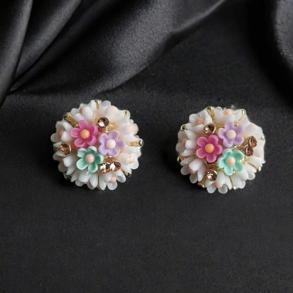 SDL - 1 Set of Beautiful Korean Earrings with White Bush