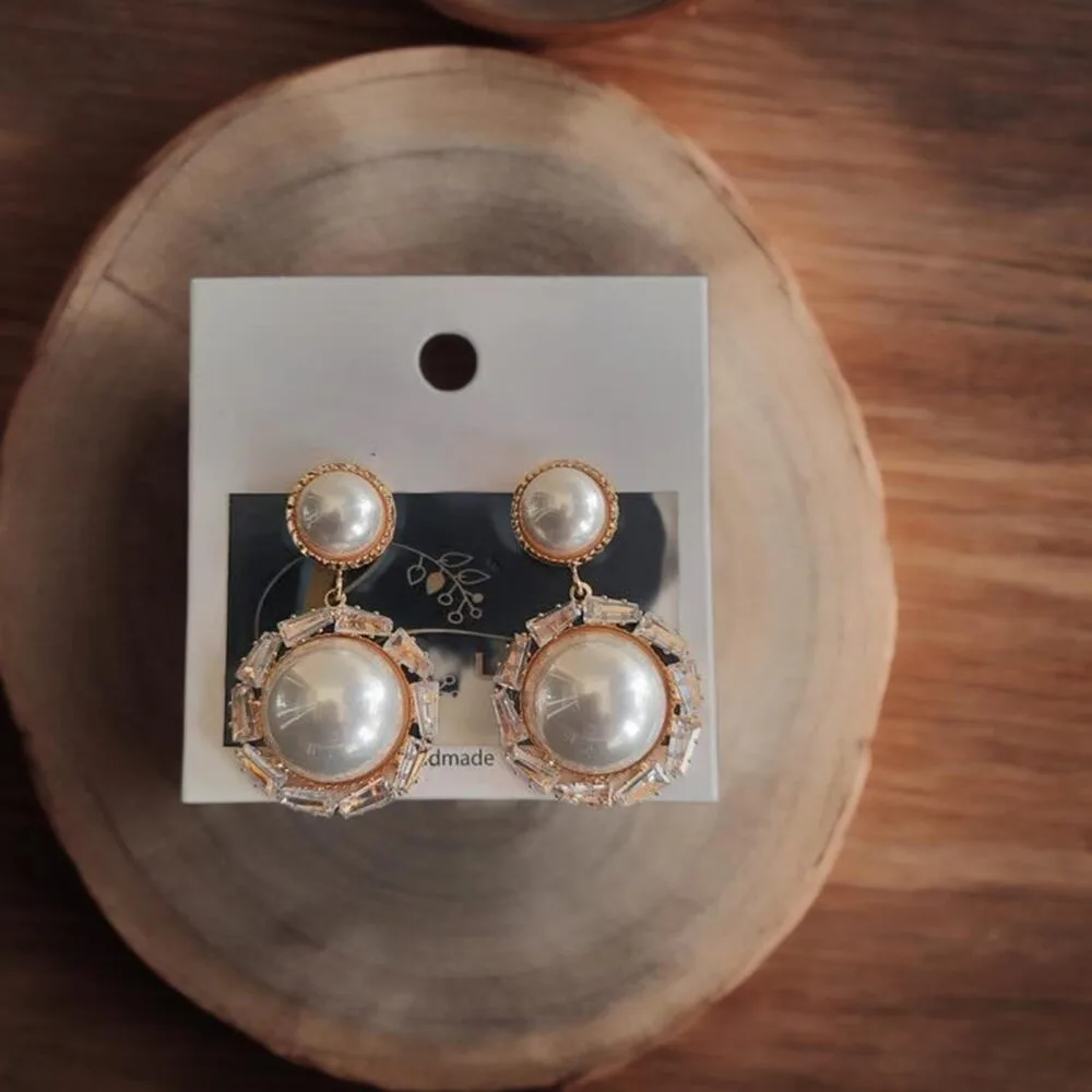 SDL - 1 Set of Beautiful Korean Earrings of Big Round Pearl Stud