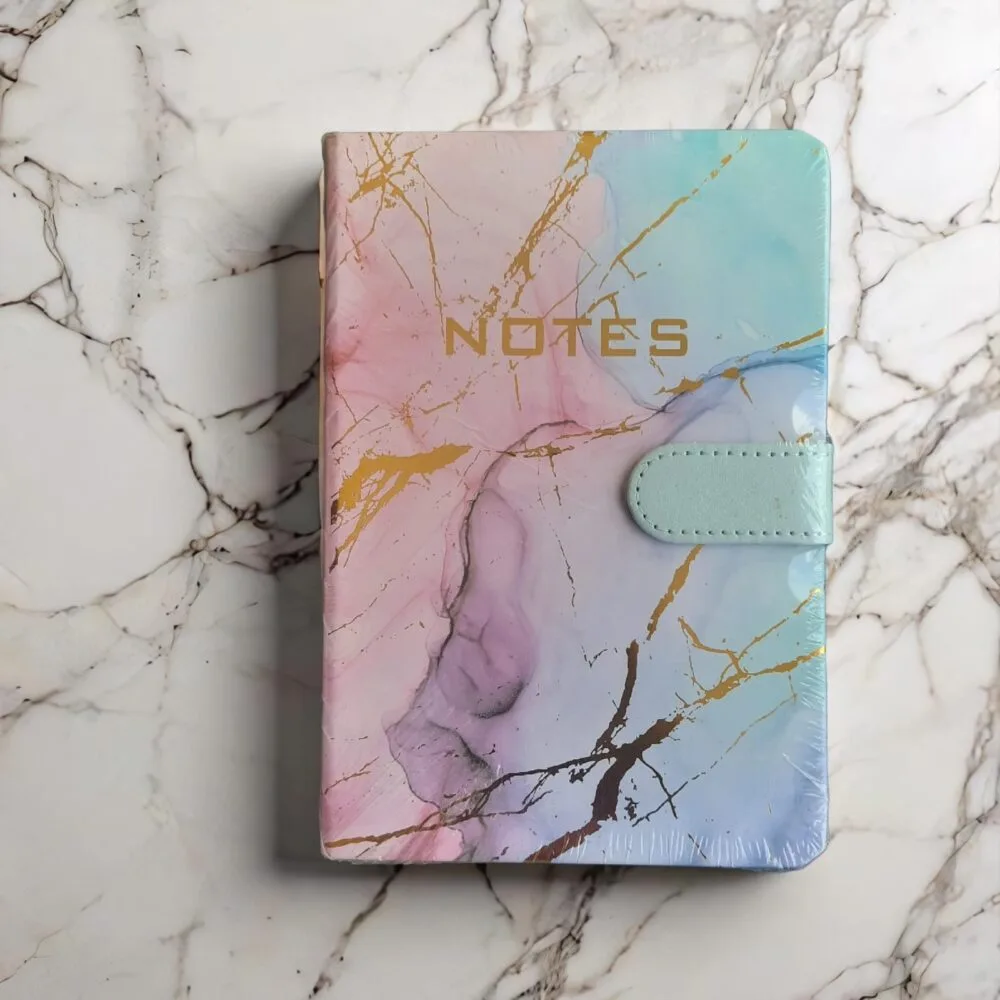 SDL - 1 Piece of A5 Size Marble Design Ruled Magnetic Lock Notebook for Kids and Adults for School and Office Use