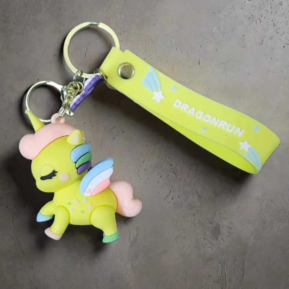 SDL – 1 Piece of Premium Big Size Unicorn Silicone Keychain with Keyrings and Tags (Yellow)