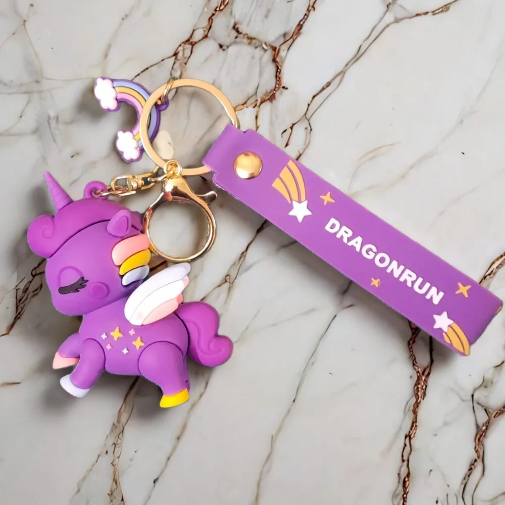 SDL – 1 Piece of Premium Big Size Unicorn Silicone Keychain with Keyrings and Tags (Purple)