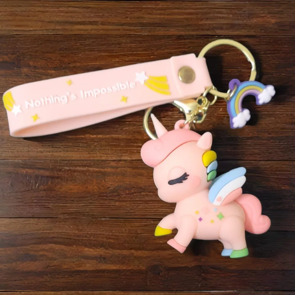 SDL – 1 Piece of Premium Big Size Unicorn Silicone Keychain with Keyrings and Tags (Light Pink)