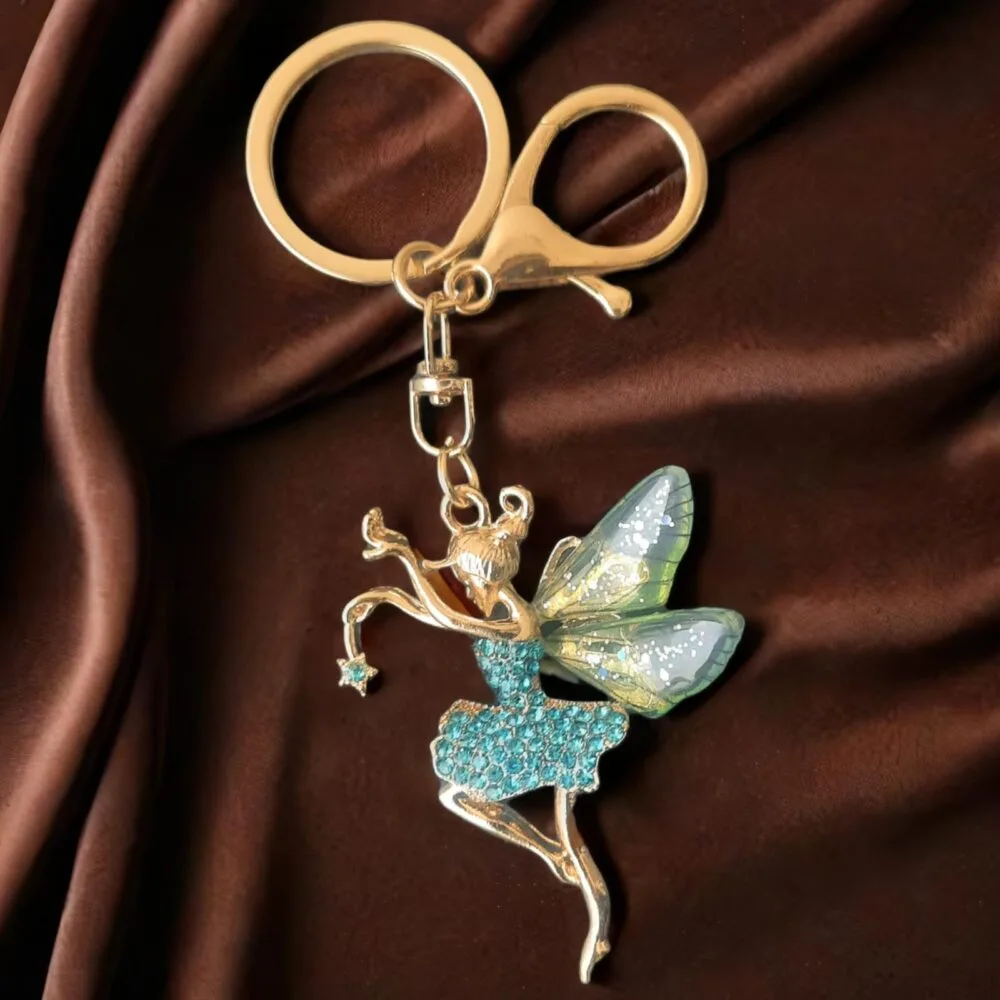 SDL - 1 Piece of Angel Design Stone Studded Unique Keychain for Ladies and Girls