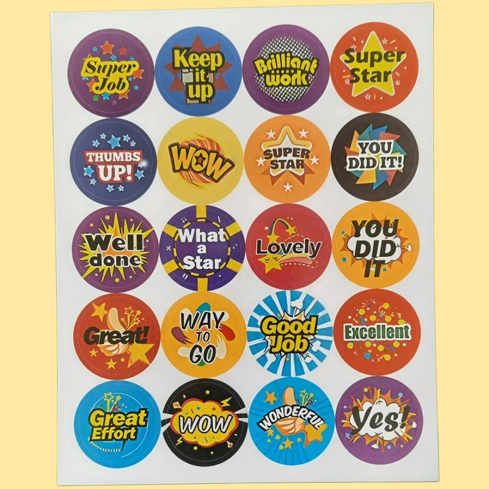 SDL - 1 Full Sheet (20 Stickers) of Rewards Sticker for Kids and Students for Motivations