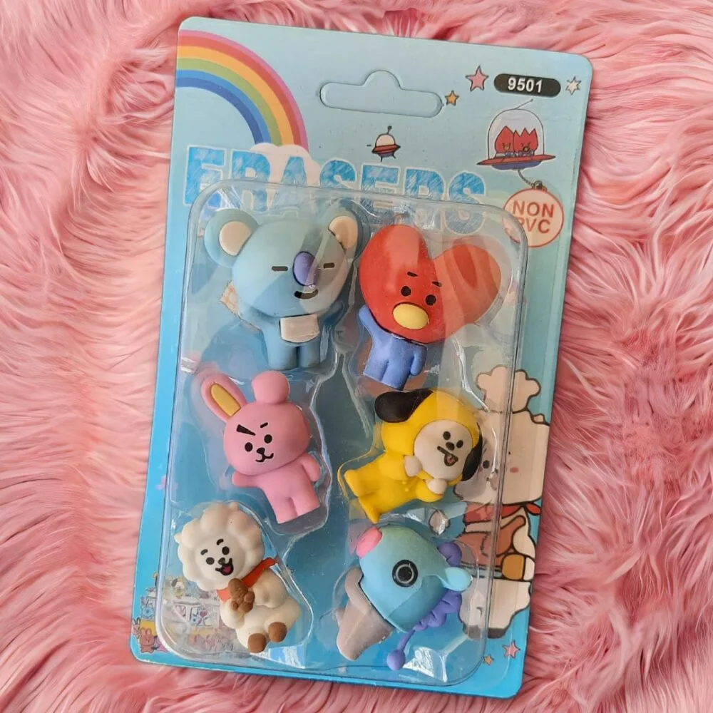 SDL - 1 set (6 Pieces) of BTS BT21 Characters Eraser Gift Set