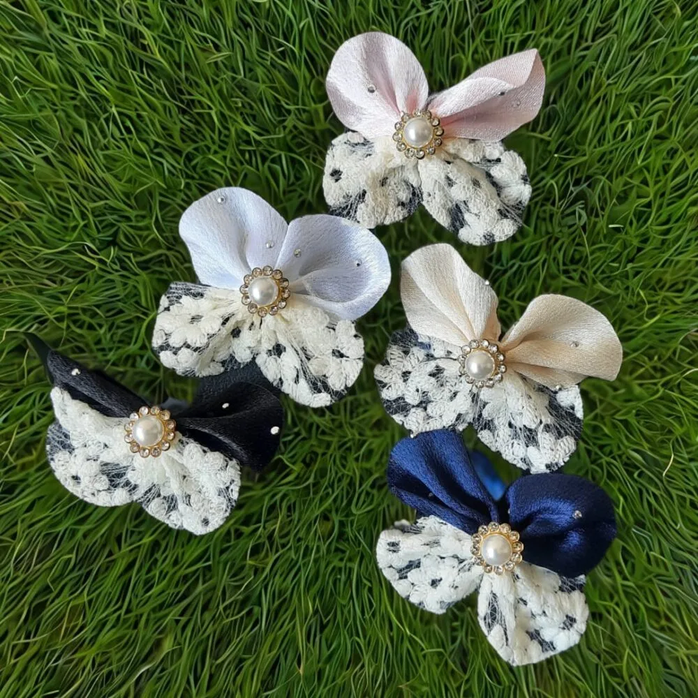 SDL - 1 Piece (Random Color) of Cute Bow with Pearl Studded Hair Clips for Kids and Girls