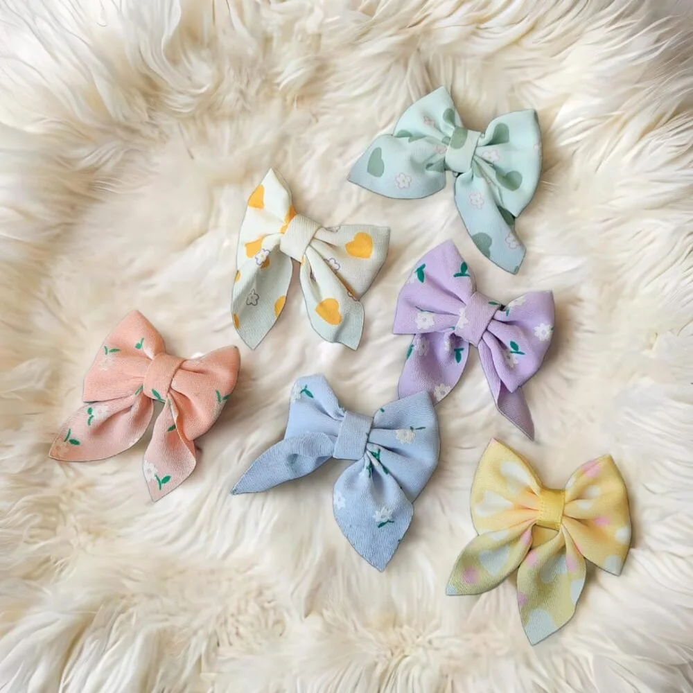 SDL - 1 Piece (Random Color) of Soft Cloth Bow Design Hair Clips for Kids and Girls