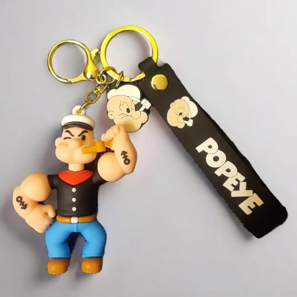 SDL - 1 Piece of Premium Popeye Design Silicone Big Keychain with Tag and Keyrings