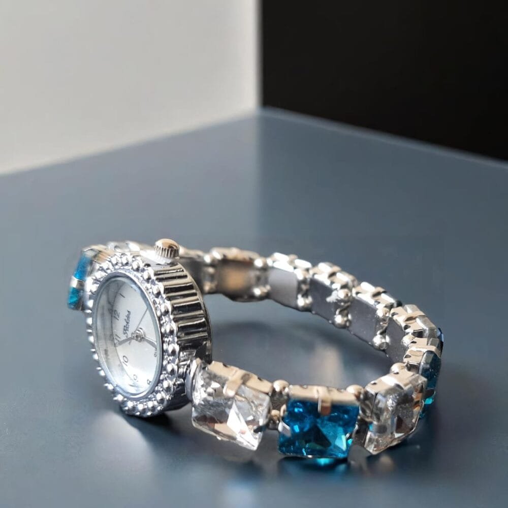 SDL – 1 Set of Elastic Bracelet Watch with Stone Embedded Design for Giftings and Traditional Attire