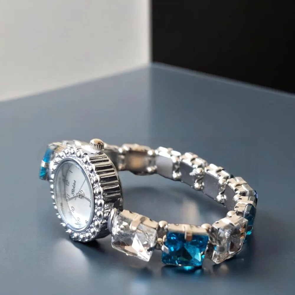SDL – 1 Set of Elastic Bracelet Watch with Stone Embedded Design for Giftings and Traditional Attire