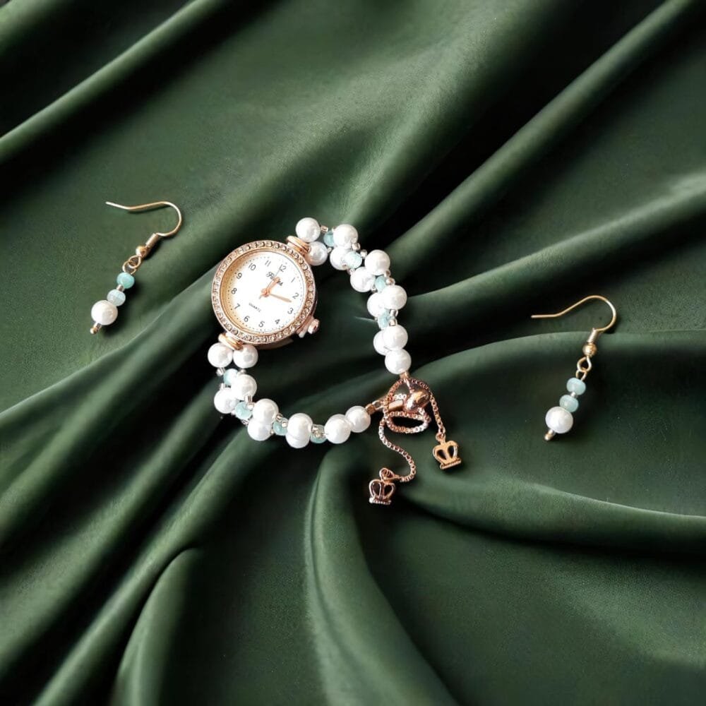 SDL - 1 Set of Adjustable String Bracelet Ladies Watch with Earrings for Giftings and Traditional Attire