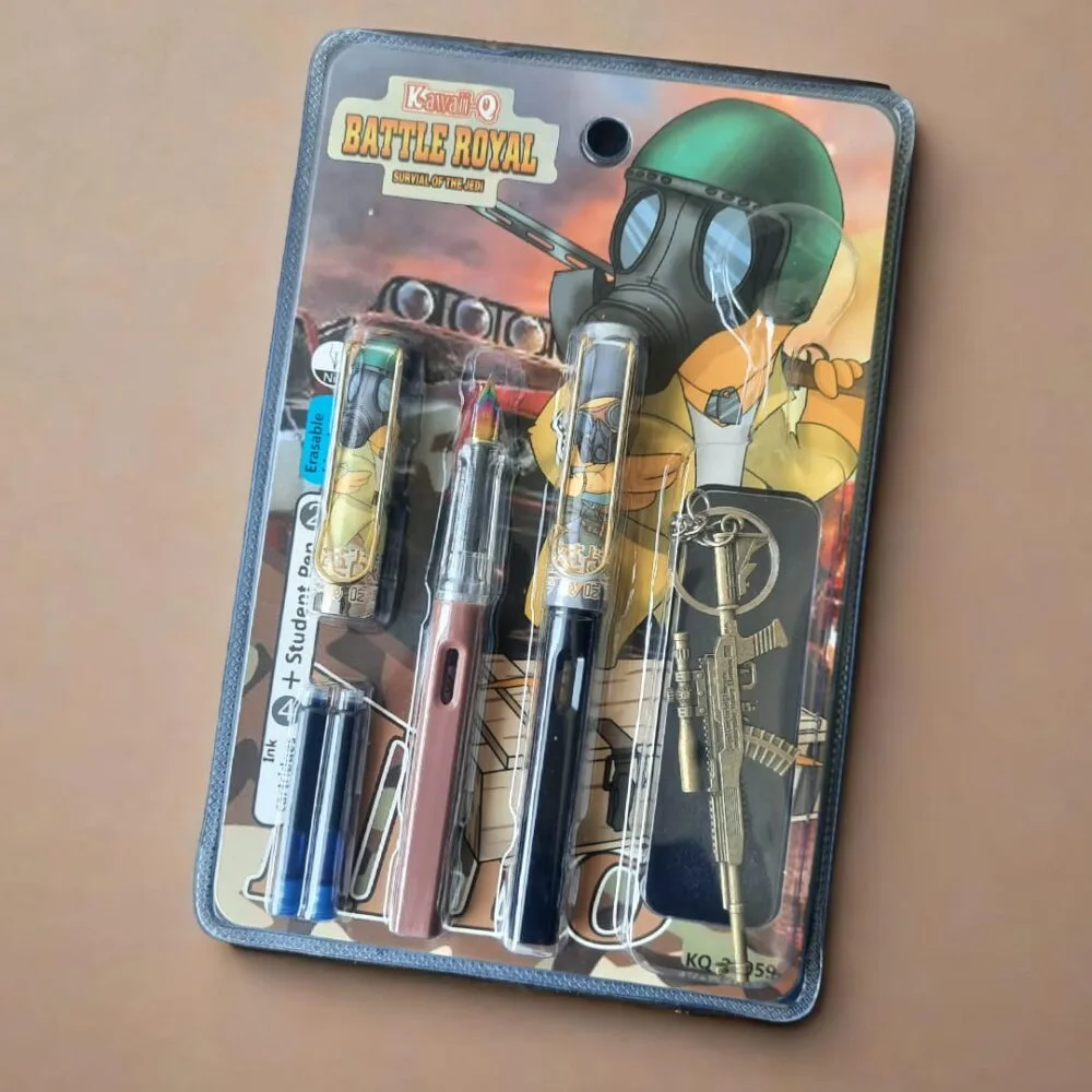 SDL Battle Royal PUBG Cartridge Pen Gift Set | 1 Set with Pens, Cartridges & Keychain for Students