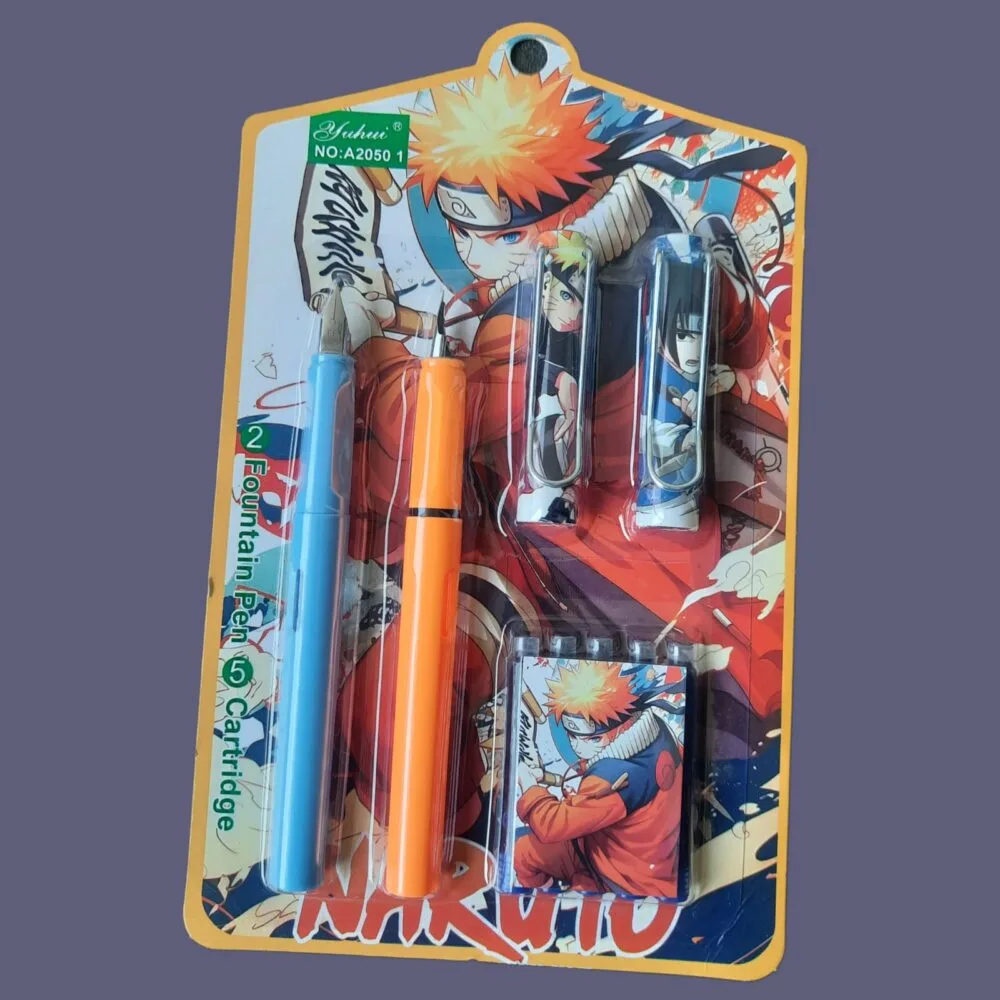 SDL Naruto Design Cartridge Pens | Set of 2 Printed Pens + 5 Extra Cartridges for Students