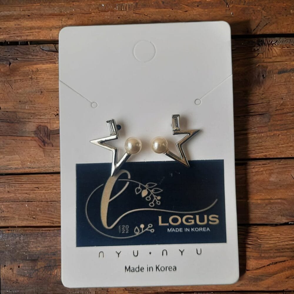 SDL Half Star Design with Pearl of Korean Fashion Stud Type Earrings for Girls and Ladies (Silver)