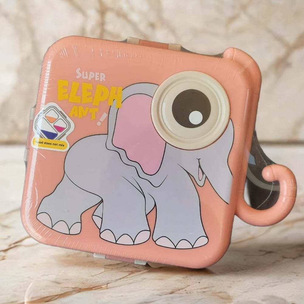 SDL Elephant Design Big Size Insulated Stainless Steel Lunch Box or Tiffin Box with 3 Compartments for Kids School Supplies
