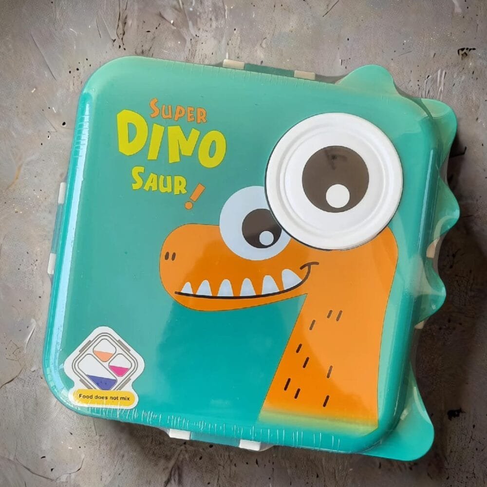 SDL Dino Design Big Size Insulated Stainless Steel Lunch Box or Tiffin Box with 3 Compartments for Kids School Supplies