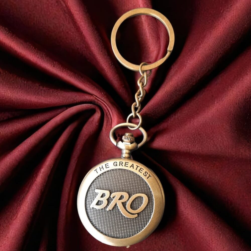 SDL Premium Bro Print Design Vintage Metal Active Clock Keychain for Gifts and Aesthetic Use Unisex