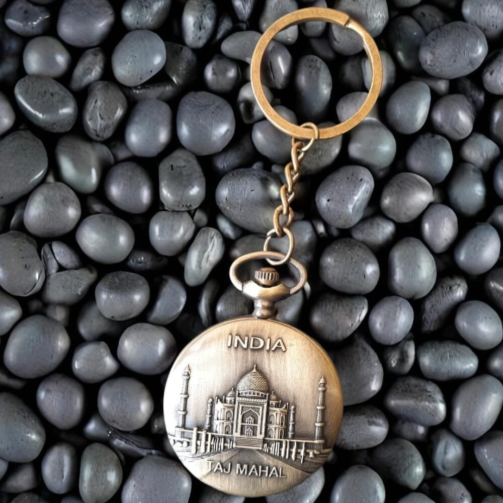 SDL Premium India Taj Mahal Print Design Vintage Metal Active Clock Keychain for Gifts and Aesthetic Use Unisex