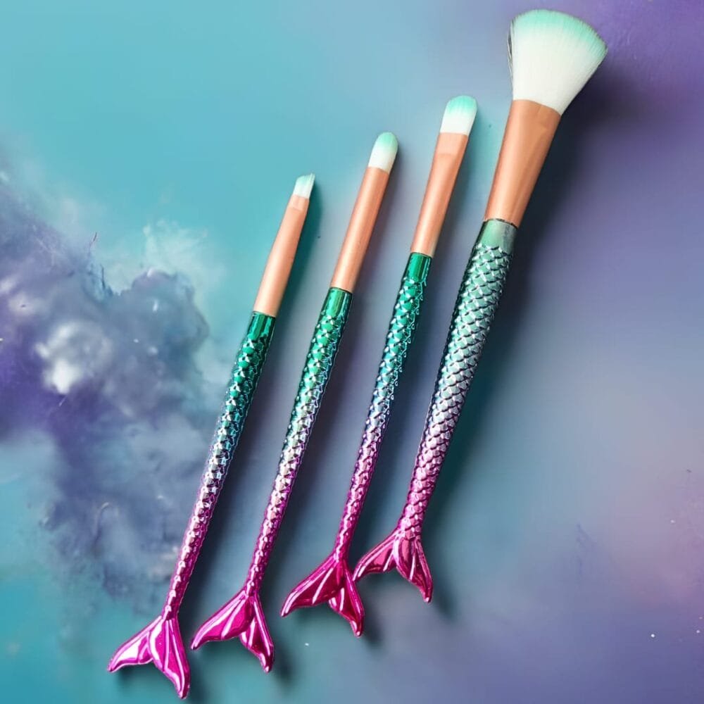 SDL Premium Stylish Mermaid Design Makeup Brush Set of 4 Pieces for Girls and Giftings