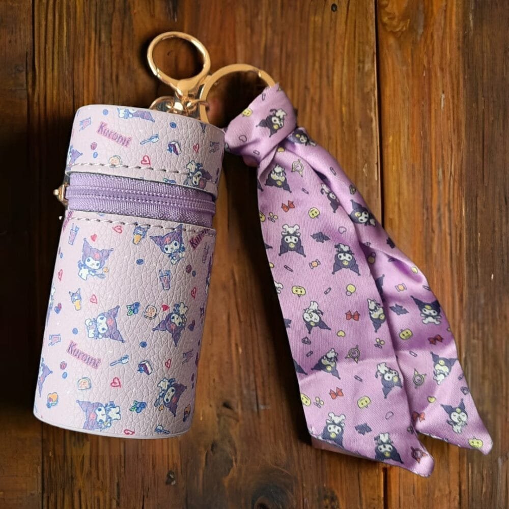 SDL Premium Vogue Type Kuromi Design Purple Leather Purse Keychain for Keys, Money and Storages with Keyrings and Satin Cloth