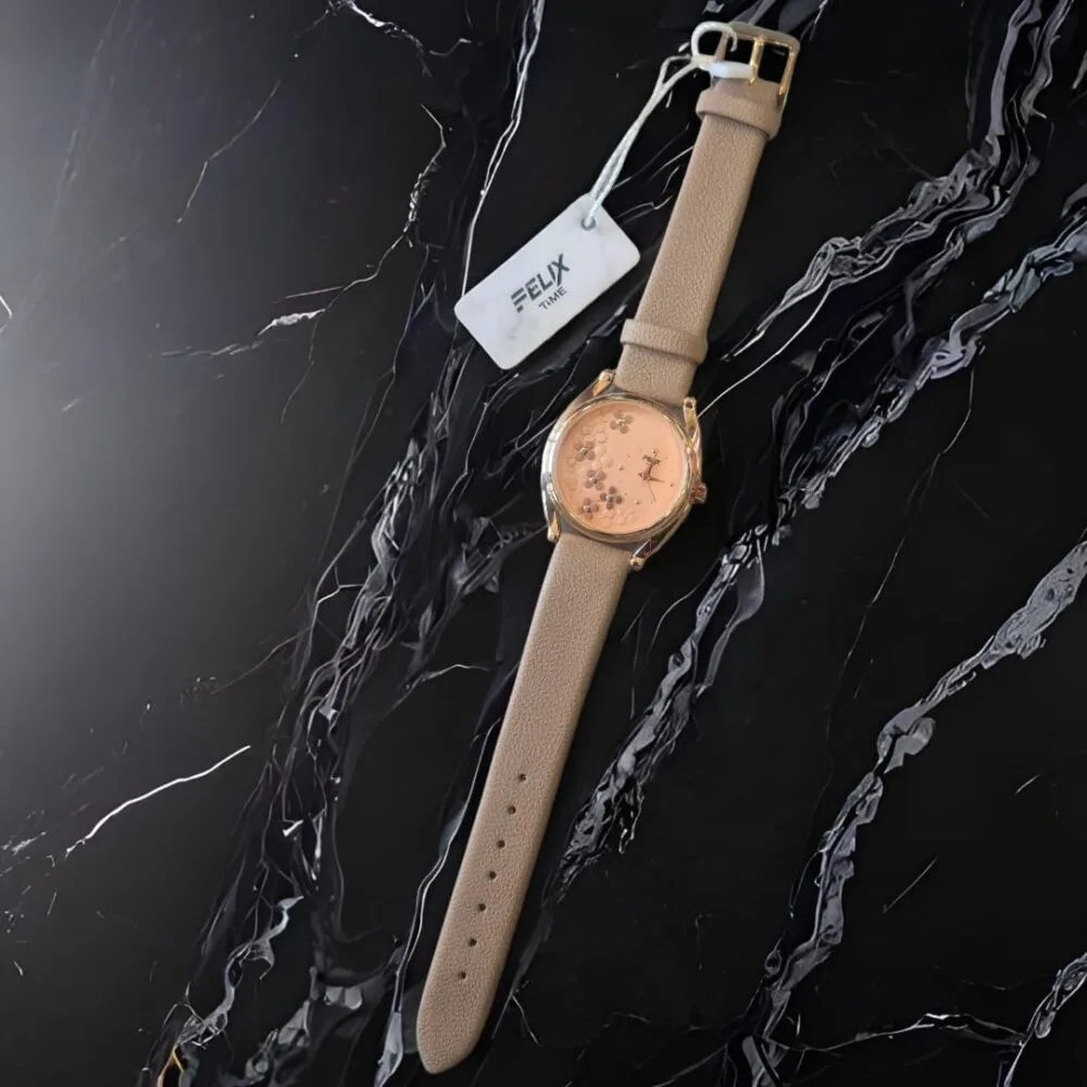 SDL Premium Felix Brand Ladies Watch (Peach) with Leather Strap for Adults and College Girls | Best for Gifts and Personal Use