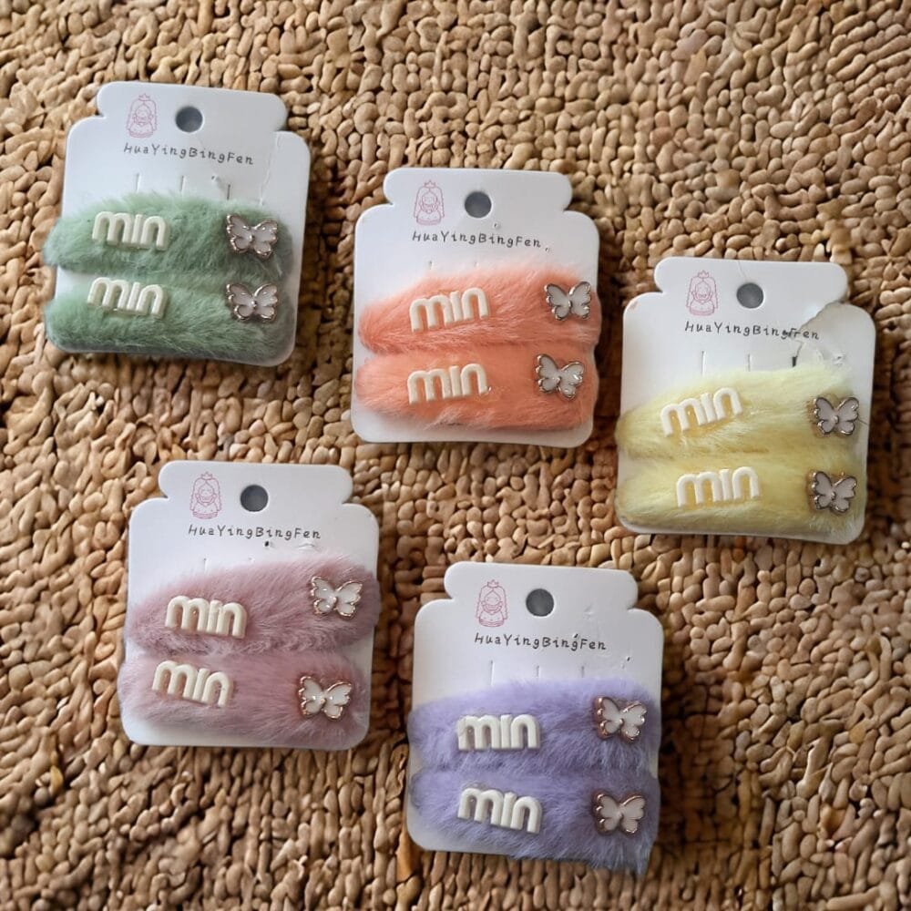 SDL 5 Sets of Super Cute Fur with Quotes Sticked Tic Tac Hair Clips for Kids and Girls