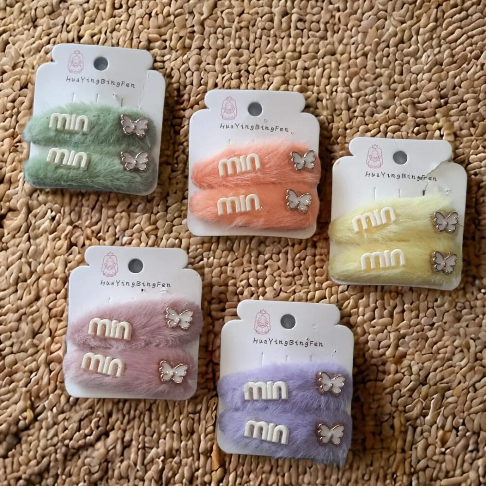 SDL 5 Sets of Super Cute Fur with Quotes Sticked Tic Tac Hair Clips for Kids and Girls