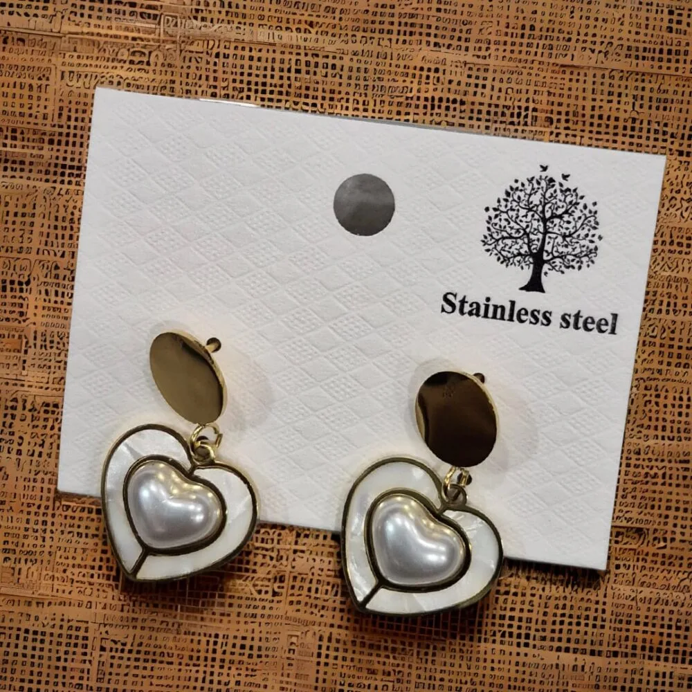 SDL Premium Stainless Steel Anti Tarnish Stud Earrings of Heart Design Screw Type for Women Western Trend Wear