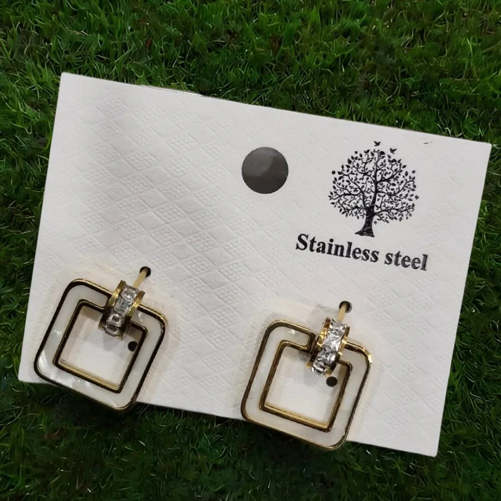 SDL Premium Stainless Steel Anti Tarnish Stud Earrings of Square Design Screw Type for Women Western Trend Wear