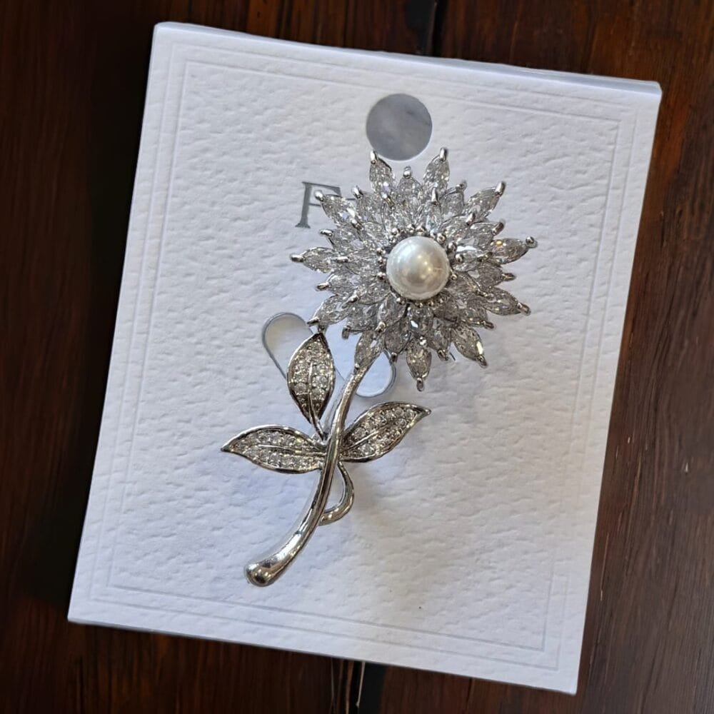 SDL Premium Flower Styled Silver Color Saree Pin for Sarees and Ethnic Wears