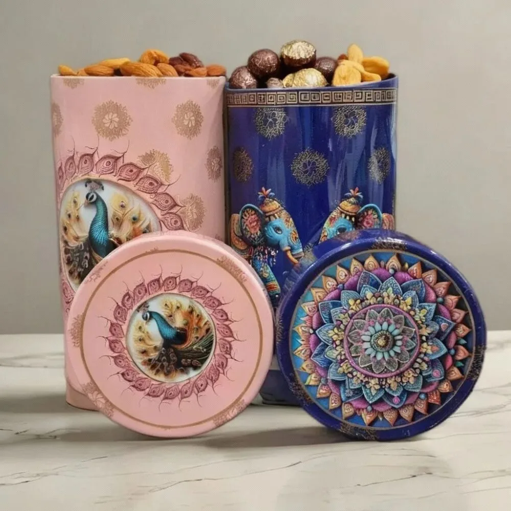 SDL 2 Pieces of Stylish 6inch Height Metal Container for Dryfruits, Kitchen Usages and as Return Gifts
