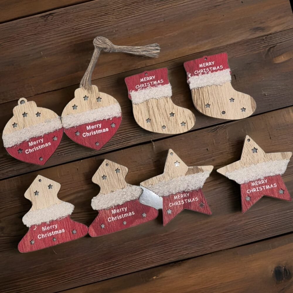 SDL 8 Pieces of Wood Material Christmas Decors for Trees with Ropes