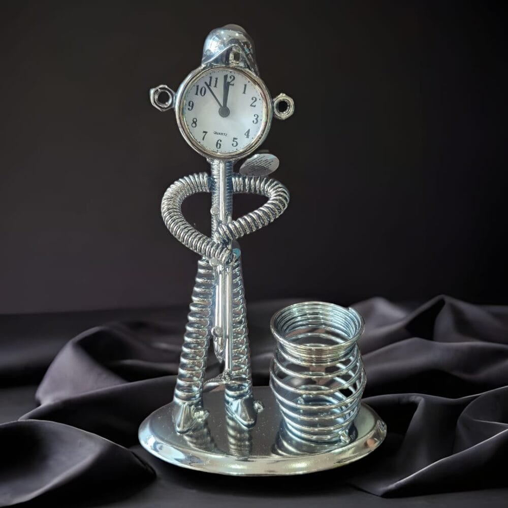 SDL Premium Spring Man with Trumpet Instrument Pencil or Pen Holder for Offices or House Gifts with Active Clock