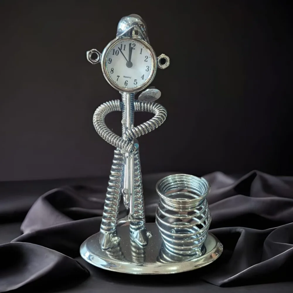 SDL Premium Spring Man with Trumpet Instrument Pencil or Pen Holder for Offices or House Gifts with Active Clock