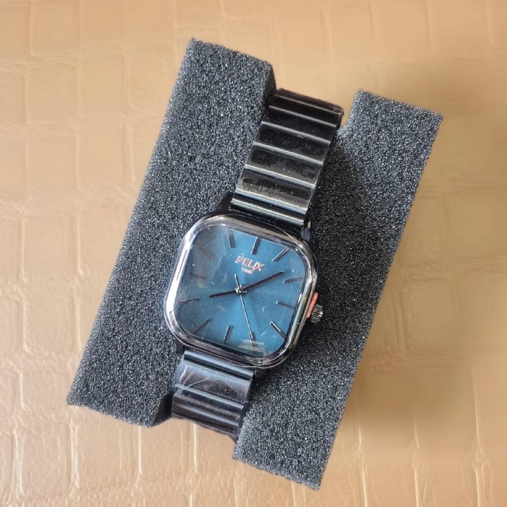 SDL Premium Metal Chain Type Square Dial Felix Brand Watch for Ladies Office Goers and Party Wear (Black)