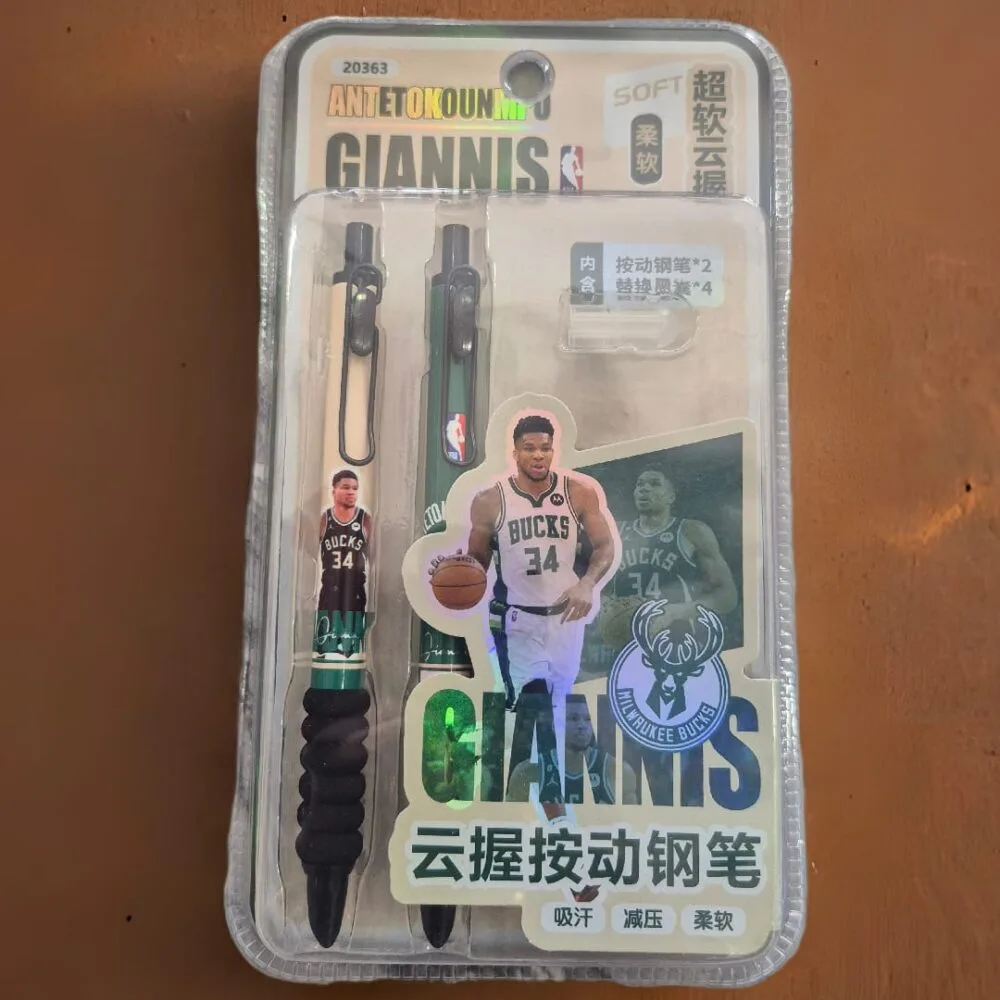 SDL Premium Giannis Antetokounmpo Basketball Theme Click Cartridge Pen Type 2 Pieces Set with 4 Cartridges