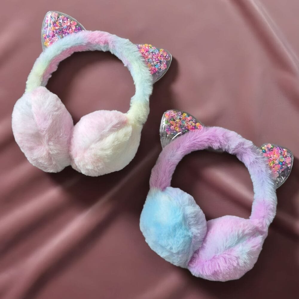 SDL 2 Pieces of Premium Multicolor Fur Earmuffs Headband for Kids and Adults with Adjustable Type