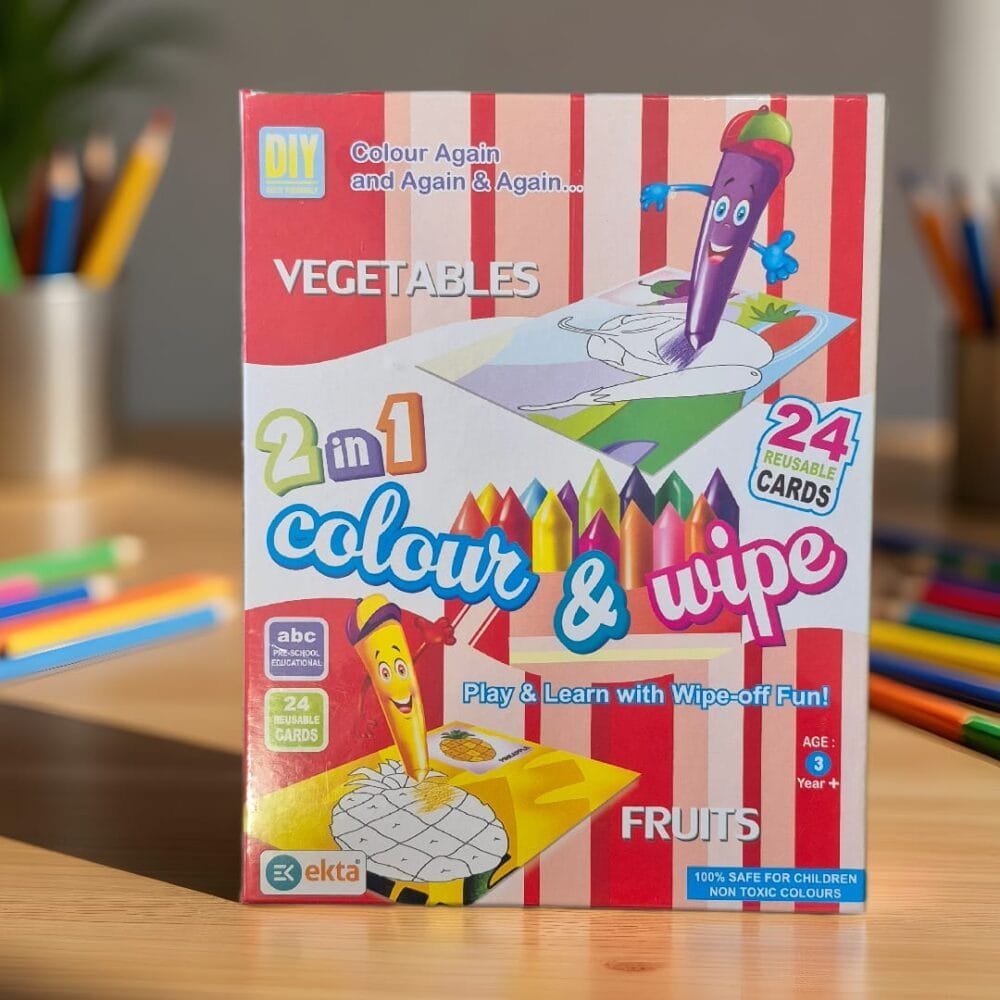 SDL Full 2in1 Colour and Wipe Board Game for Kids to enhance Activity Based Coloring Kit | Fruits & Vegetables Theme