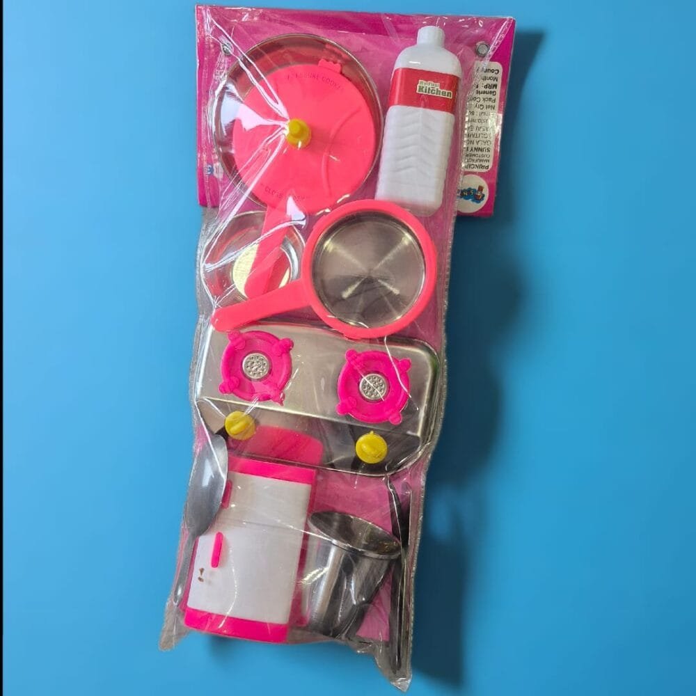 SDL - A Premium Set of Stainless Steel and Silicone Plastic Kitchen Set for Kids Fun and Indoor Play (Pink)
