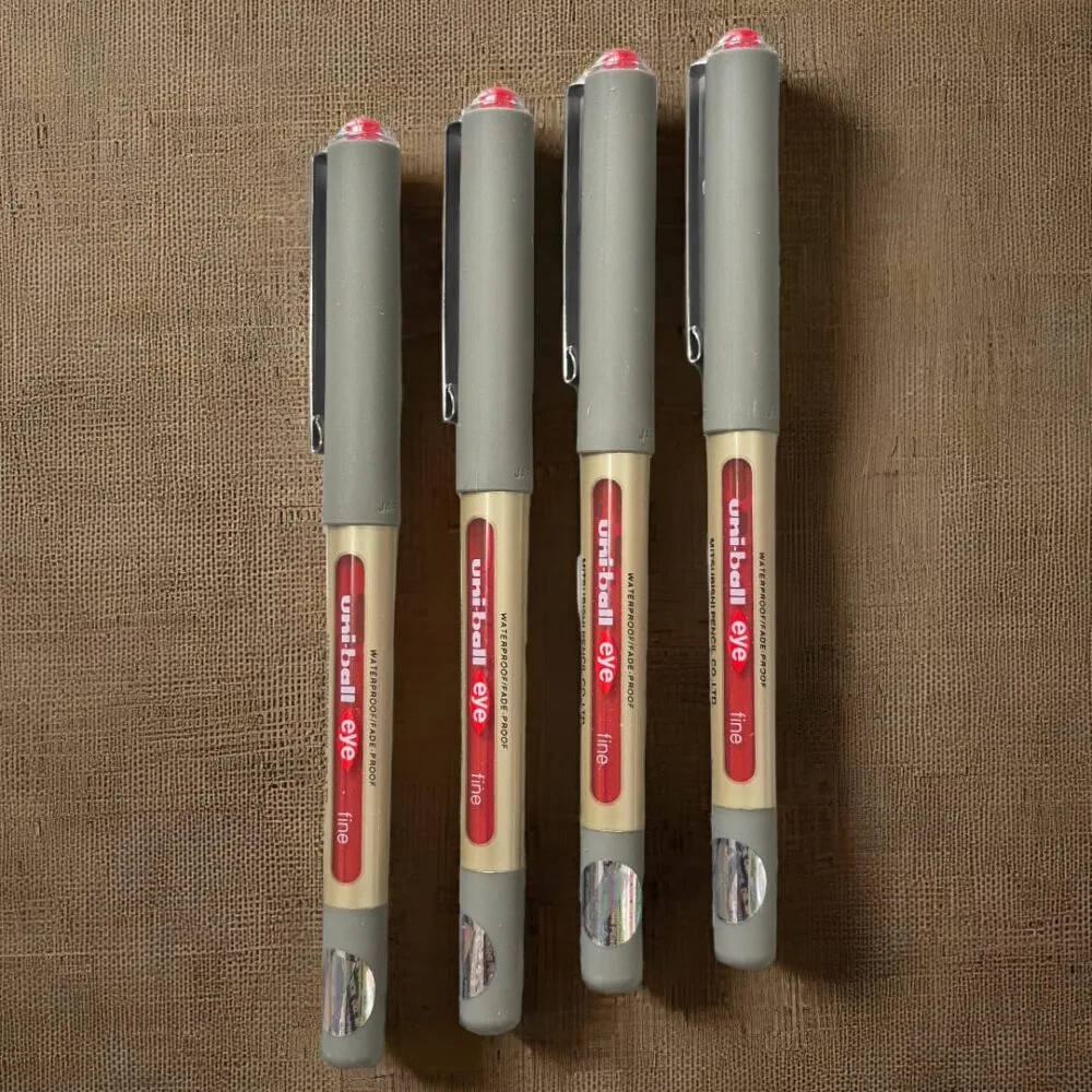 SDL 4 Pieces of Uniball Red Ink Color Pen for Students Schools Exam Supplies with Smooth Flow and More Ink