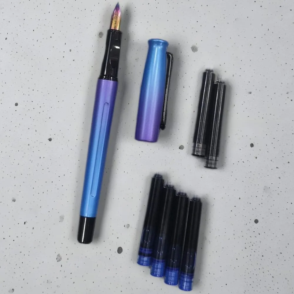 SDL Premium Blue Shade Color 0.35mm Cartridge Pen Set with Extra Nib and 6 Cartridges for School and Office Uses