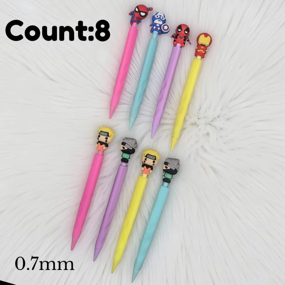 SDL - 8 Pieces of Avengers and Naruto Theme 0.7mm Mechanical Pencil for Kids School Supplies