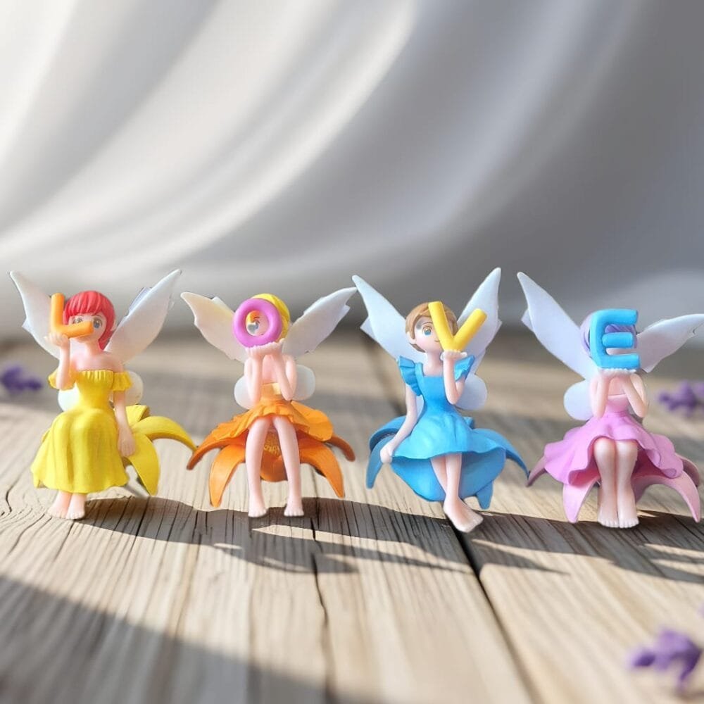 SDL 4 Pieces of Valentine Special Gift of Angels with Love Single Letters Miniature set for Car Dashboards and Showpieces