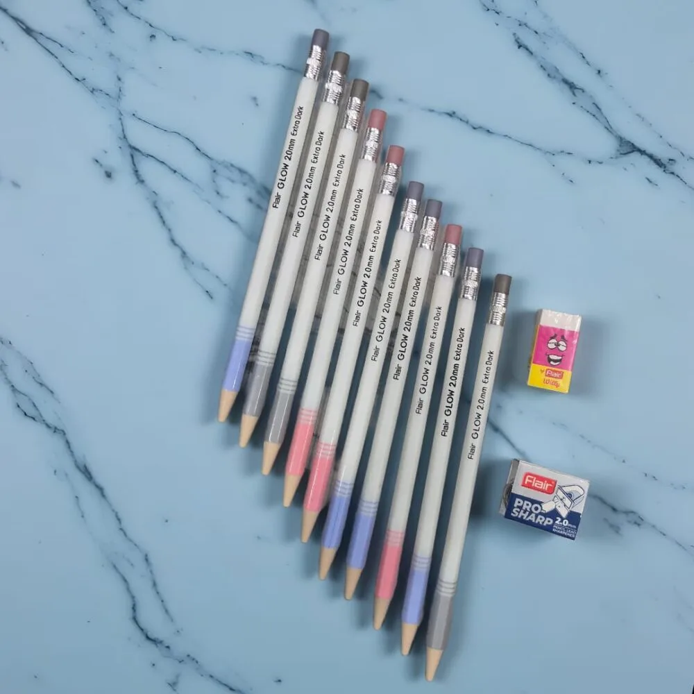 SDL 10 Pieces of Mechanical 2mm Glow Pencil with Sharpener and Eraser