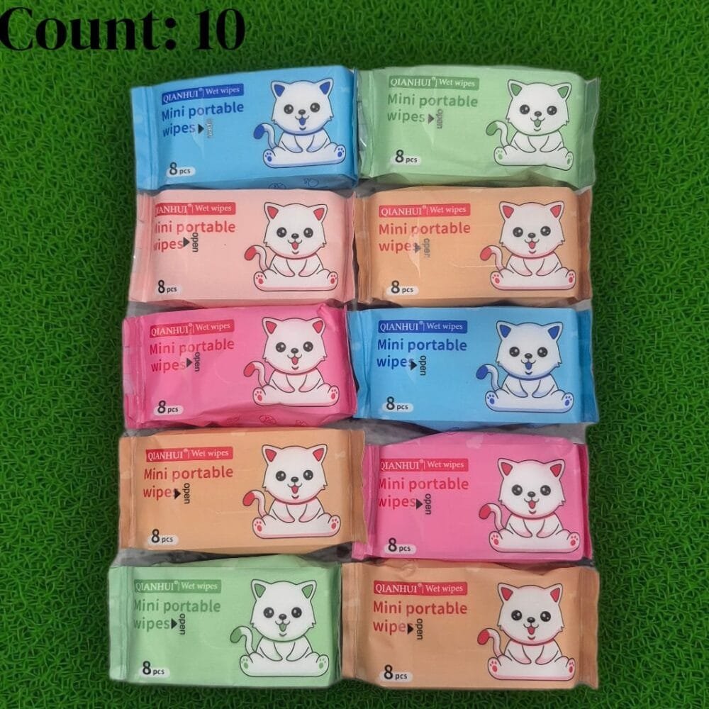 SDL 10 Pieces of Random Color Compact Pocket Friendly Wet Wipes Packet for Kids and Adults Travel and Return Gifts Use