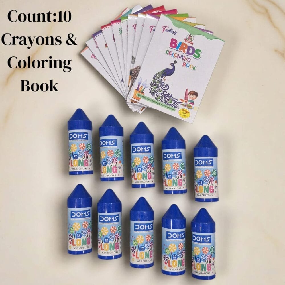 SDL 10 Sets Combo of Doms Crayons Set and Coloring Books to Kids for Birthdays and Schools