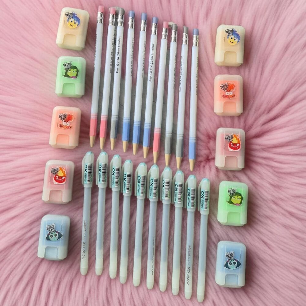 SDL 10 Sets Glow Combo of Pen, Pencil, Eraser for Kids Birthday Return Gifts and Schools