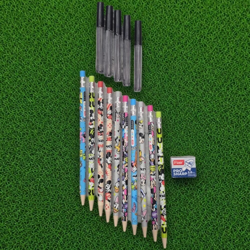 SDL - 10 Pieces of 2mm Mickey Theme Pencil with 5 Pieces of 2mm Lead for Kids and Adults School Supplies